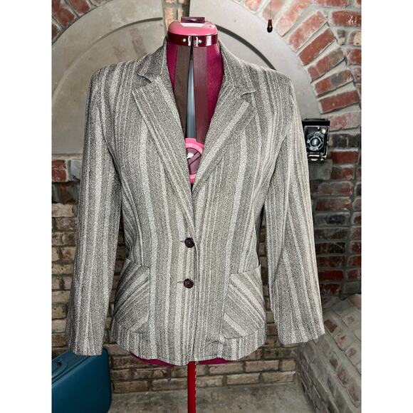 blazer striped herringbone brown polyester - Picture 1 of 11